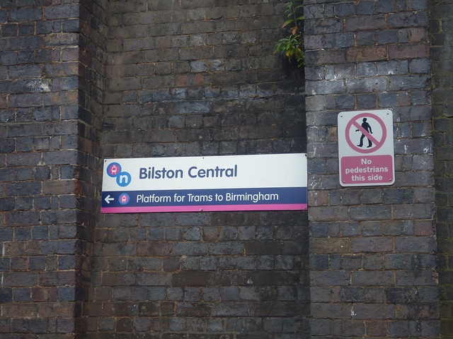 Bilston Central Tram Stop - sign - This platform for Trams to Birmingham