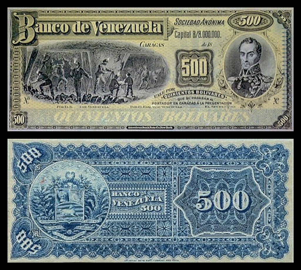 (VEF8a) 1890 Venezuela Banco de Venezuela, Five Hundred Bolivares (A/R)...