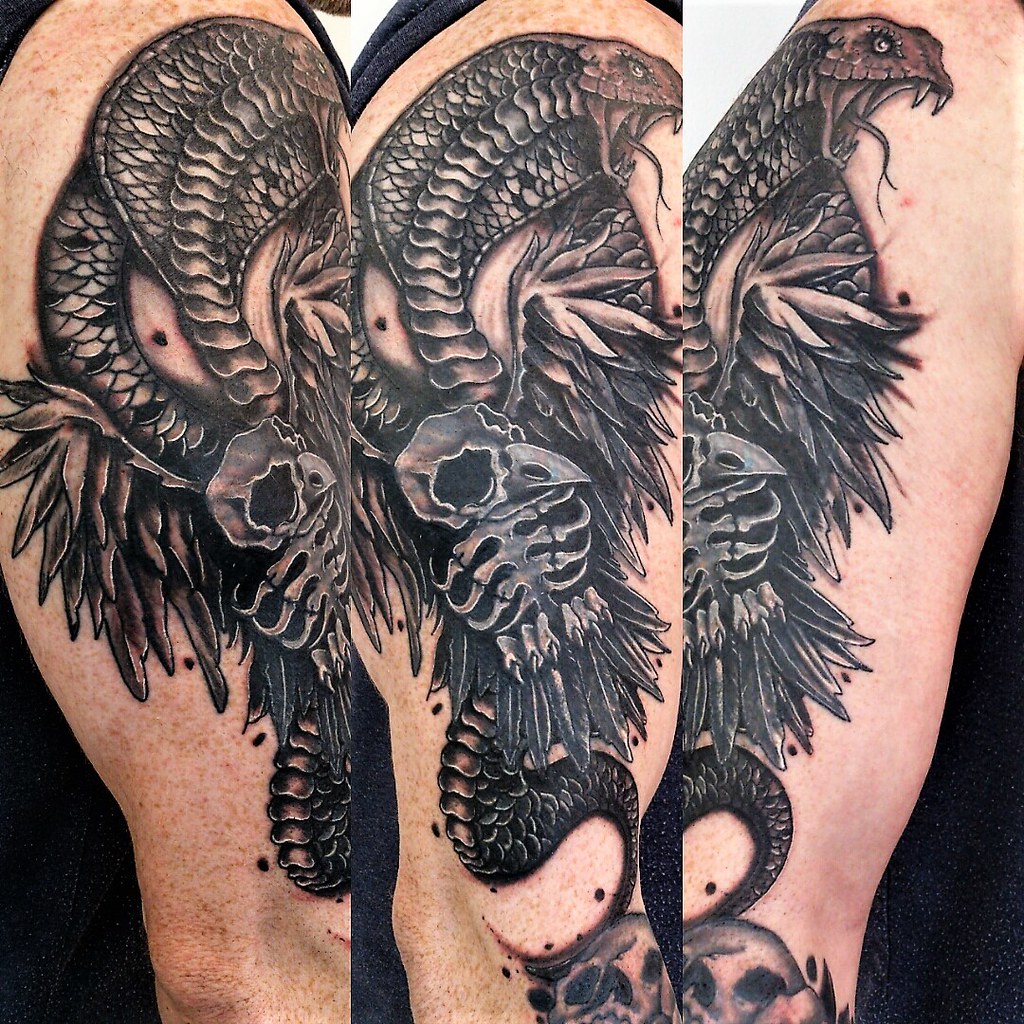 cover-up tattoo, snake tattoo, skeleton bird tattoo, snake… | Flickr
