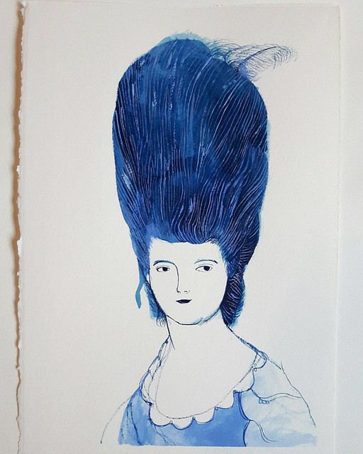 Antoinette ~ now in my big cartel shop #gouacheillustration #gouachepainting #georgian #wig #blue