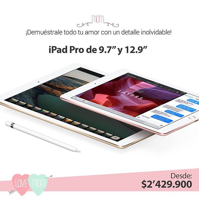 ¡Demuéstrale todo tu amor a  mamá con un detalle inolvidable! iPad Pro de 9.7" y 12.9" disponibles en @compudemano al mejor precio #cadadiamejor. Visita nuestra tienda o llámanos Bogotá: (1) 381 9922 - Medellín: (4) 204 0707 - Cali (2) 891 2999 - Barranqu
