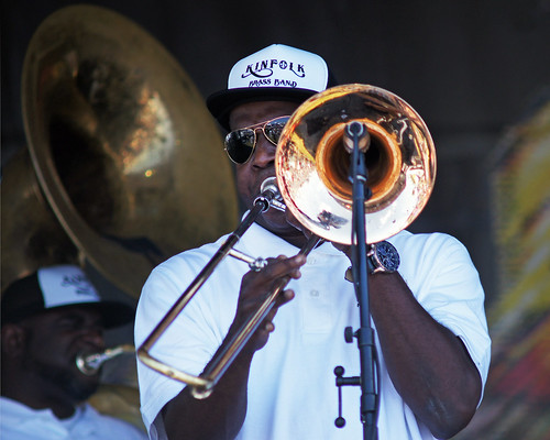 Kinfolk Brass Band at the Jazz & Heritage Stage on Day 6 of Jazz Fest - May 6, 2017. Photo by Bill Sasser.