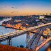 Sunset skyline of Porto with its famous bridge, Portugal