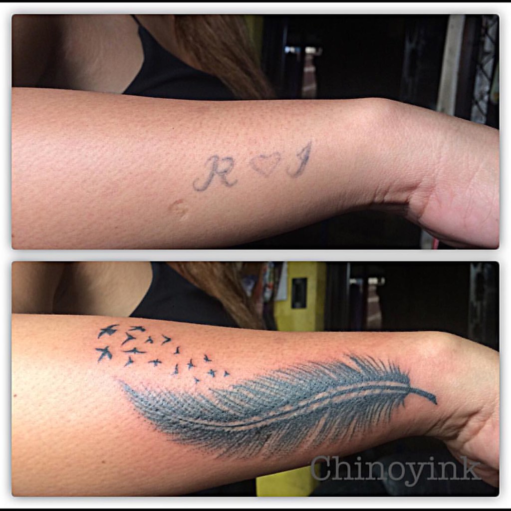 coverup #beforeandafter #feather #feathertattoo #tattoo #… | Flickr