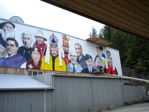 Portrait mural seen beneath an overhanging roof
