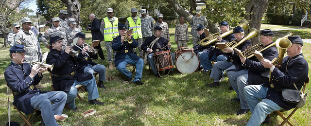 Fort Monroe Civil War encampment Virginia Hampton military band panorama