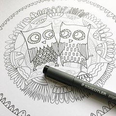 Starting to ink in a new colouring age ... the quirky owls are from an older illustration and were hooting for attention - any ideas what I should call this page? @doodlers  #owlscoloringpage #owlsillustration #coloringpageinprogress #blackandwhiteillustr