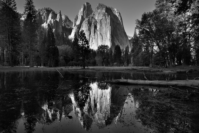 A Balance of Peaks and Spires and Their Reflections (Black & White, Yosemite National Park)