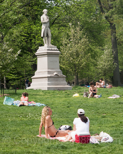 Sunbathing near Alexander Hamilton Statue, Central Park, New York City