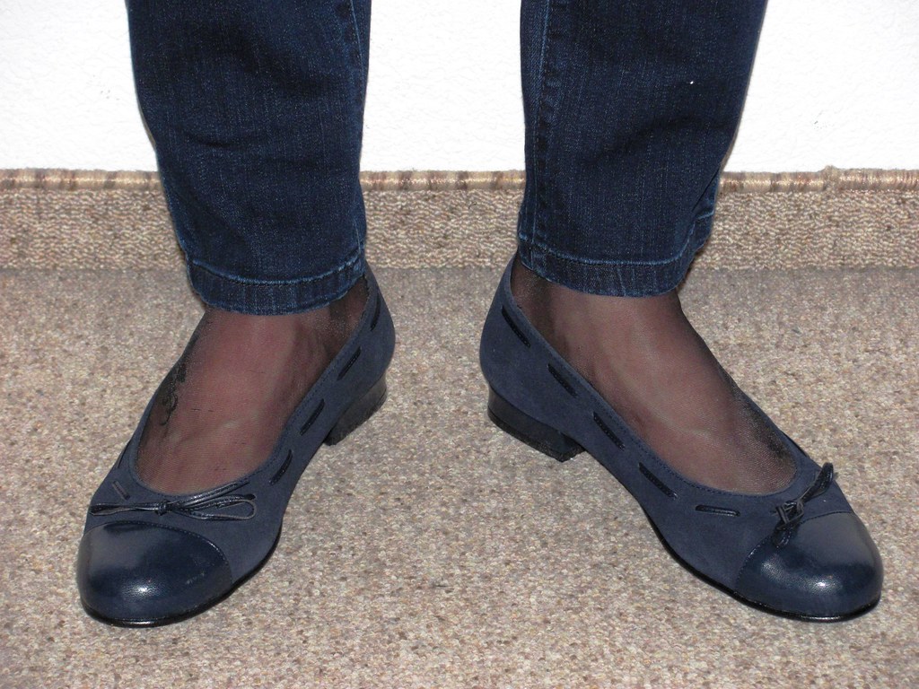 blue ballet flats, nylons and jeans - a photo on Flickriver