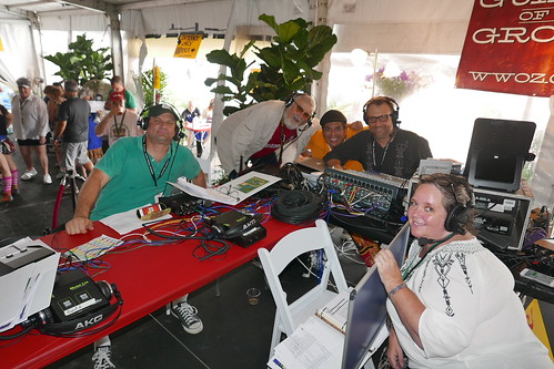 Dave, AJ Rodrigue (The Boudin Man), Jorge Fuentes, George Ingmire, and Leslie Cooper live broadcast from Jazz Fest Day 2 - April 29, 2017. Photo by Black Mold.