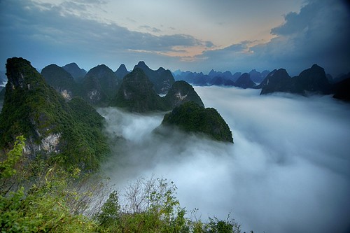 Weightless by najeebmahmud, Day break at Xianggong Hill.
 Xianggong Hill is  located near Putao Town in the Yangshuo countryside