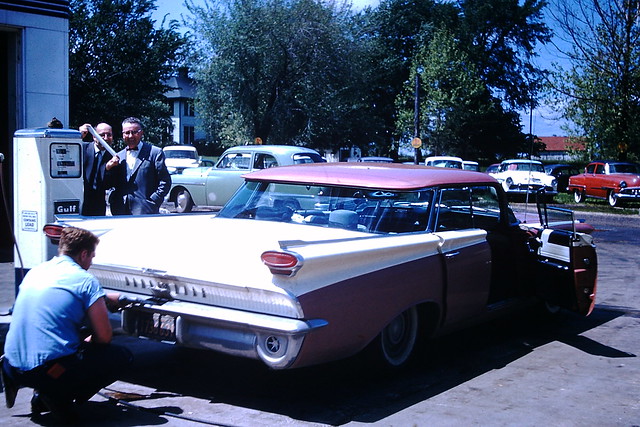 Found Photo 1959 (?) Oldsmobile at the Gulf Station