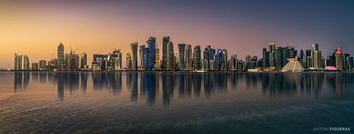 doha qatar longexposure skyline sunset panorama reflections