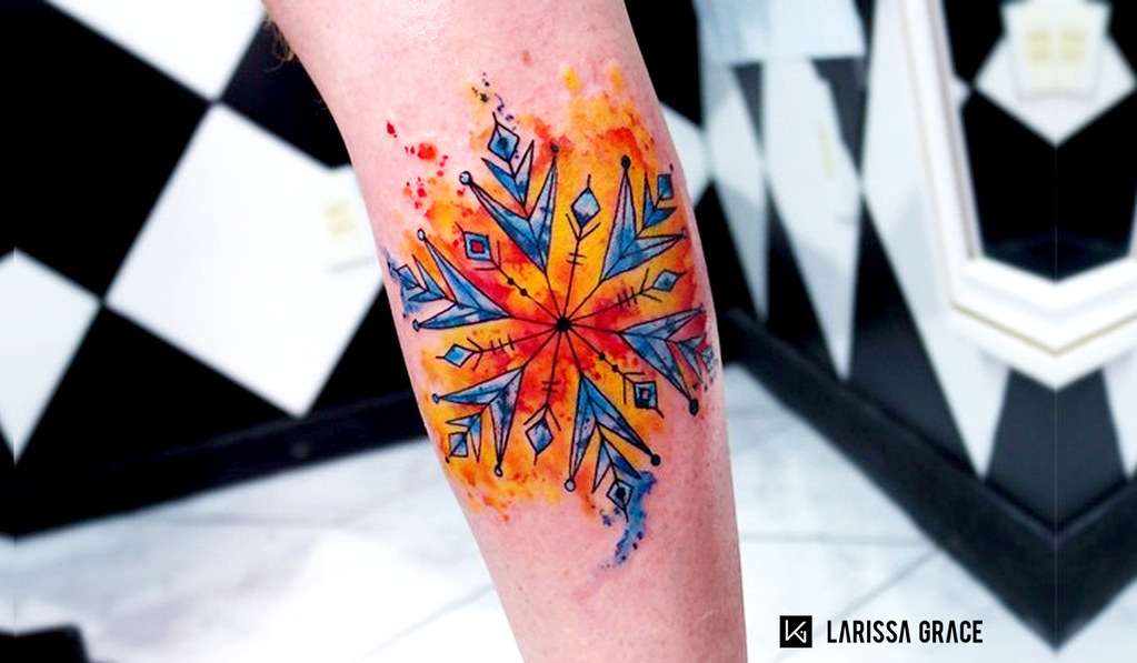 13 - Tattoo Aquarelada - Símbolo do gelo e do fogo - Laris…