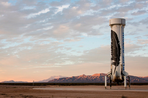 BOEING PLAZA: We welcome commercial space company Blue Origin and its historic New Shepard rocket and astronaut crew capsule - photo credit Blue Origin