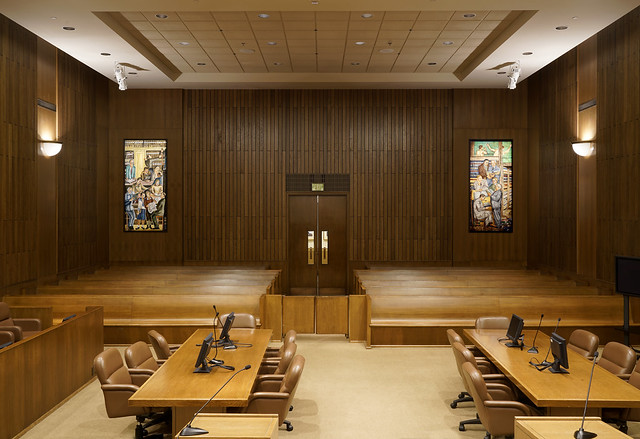 Coit Tower mural replicas, Courtroom of Hon. Judge Charles Breyer, 450 Golden Gate 17th Floor, San Francisco