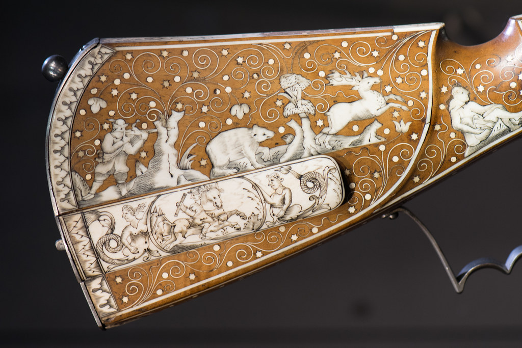 Ivory marquetry on ancient gunstock