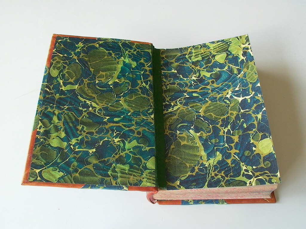 Bookbinding: Marbled Paper and Cloth Joint, The inside of a…