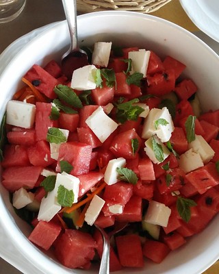 There is a more summer dish than this ? Water melon,  feta and mint.  @ristorantelavolpenera #tuscany #toscana #toskana #chianti #salvadonica #summerdish #watermelon #feta