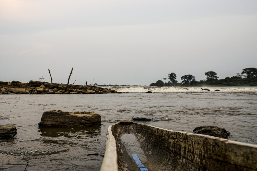 A dugout canoe on the Congo River bank, Kisangani, Democratic Republic of Congo.