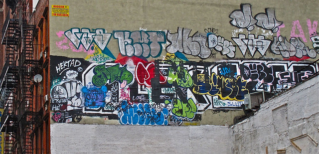 Graffiti . Lower Manhattan. HEKTAD. DROID. LUST. PPP. DEBT. PROTECT YO HEART .