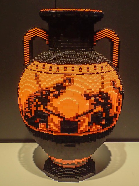 Ajax and Achilles Playing Dice on a black-figure Greek vase 540-530 BCE recreated by Lego artist Nathan Sawaya