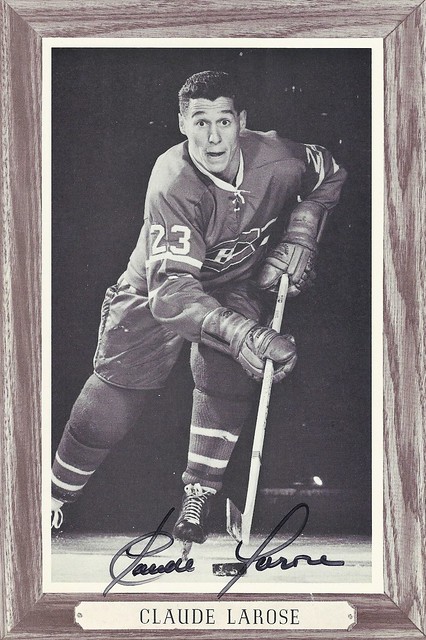 1964-67 NHL Beehive Hockey Photo / Group III (Woodgrain) - CLAUDE LAROSE (Right Wing) - Autographed Hockey Card (Montreal Canadiens) (#110A)