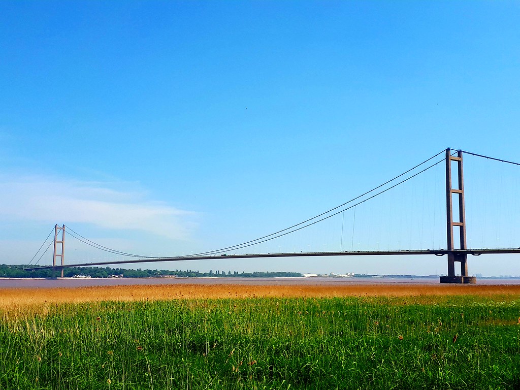 The Humber Bridge near Hull, Yorkshire.   (Mobile phone shot)
