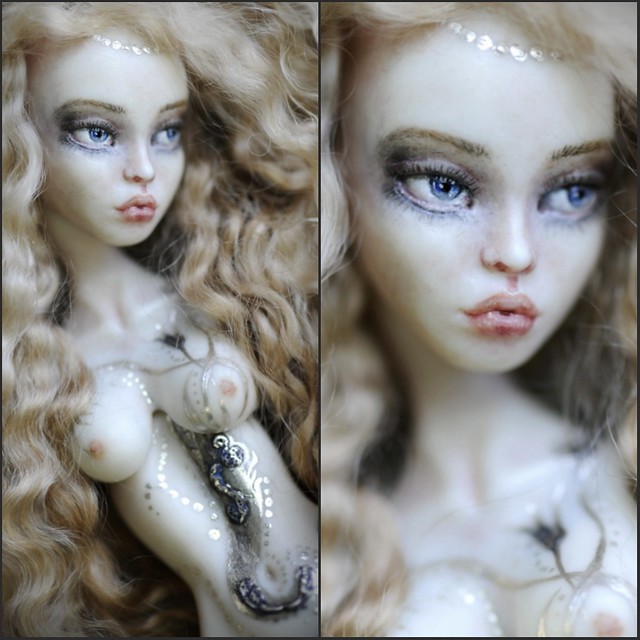 Lightpainted Doll Titania. Porcelain Ball Jointed Doll. Silver inscrustations, china paints.