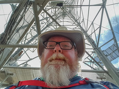 selfie under the radio tower on Mt Pisgah