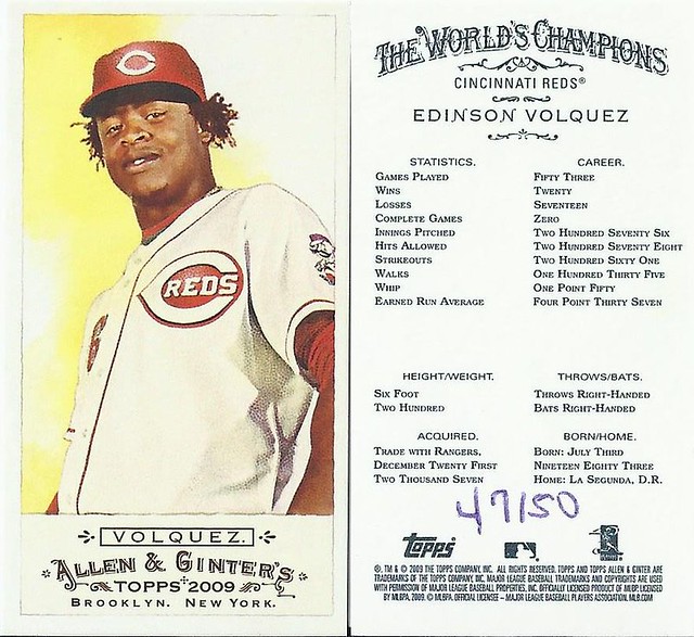 2009 Topps Allen & Ginter's Mini No Number (#47 / 50) EDINSON VOLQUEZ (Pitcher) Cincinnati Reds (#102)