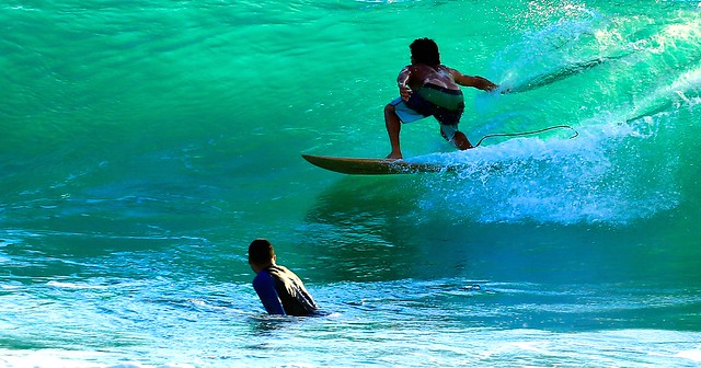 Surfing on the green wave - Tel-Aviv beach