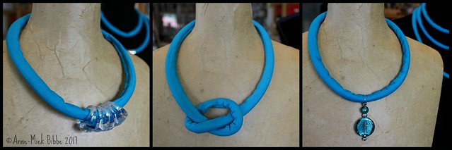 HALSKETTING VAN TEXTIEL || TEXTILE NECKLACES TEAL KNOT AND RINGS