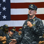MCPON addresses the crew of USS Iwo Jima during an all-hands call.