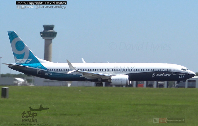 Boeing N7379E Boeing 737MAX 9 departing London Stansted Airport 14 June 2017 for Paris
