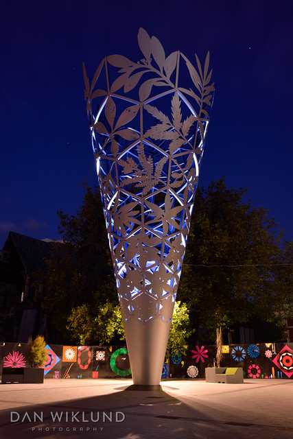Nighttime sculpture in Christchurch