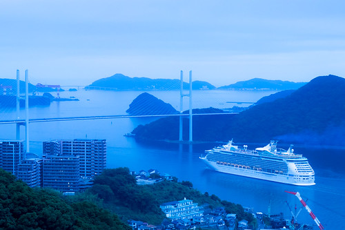 nagasaki landscape ship sky bridge sea japan