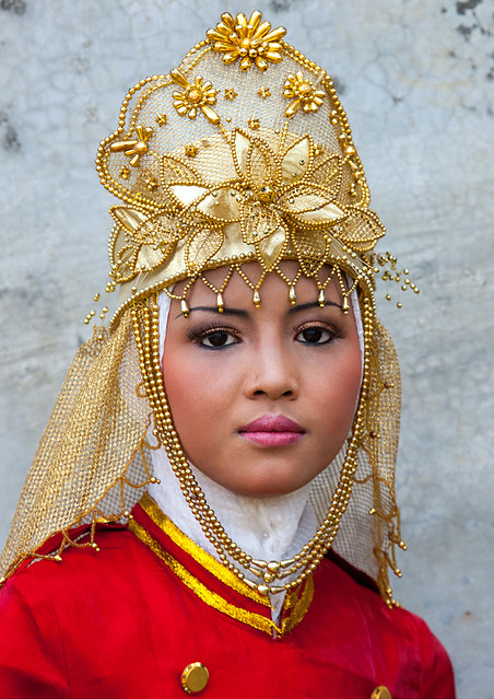 portrait of a beautiful Muslim cheerleader, Central Java, Borobudur, Indonesia