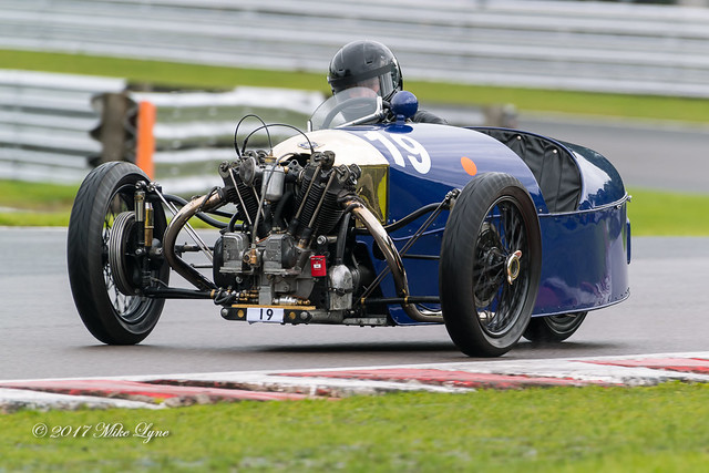 Photograph of a 1929 1,229cc Morgan Super Aero driven by Mrs Sue Darbyshire acclerating out of Old Hall Corner