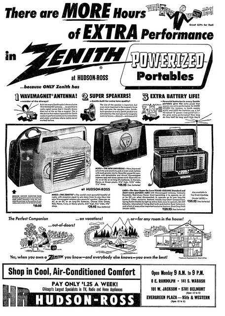 Vintage Advertising For The 1954 Zenith Portable Radios In The Chicago Illinois Tribune Newspaper, June 14, 1954
