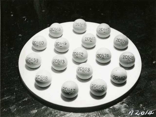 Numbered marbles used in Golden Casket draw before introduction of machine, 1967
