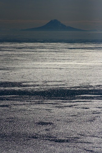 alaska sea mountain volcanic shadow backlight tranquility moody