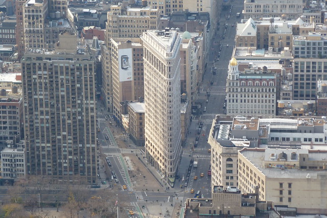 Flatiron Building aka The Fuller Building as seen from Empire State Building Observation Deck in the Garment District of Manhattan in New York City, NY