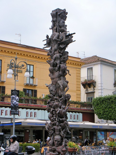 Sorrento, Italy - Town Square, climbing men statue