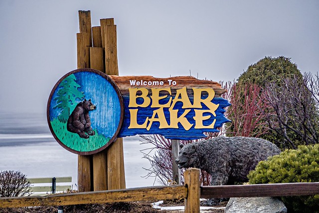 bear lake michigan welcome park sign in march 2017