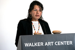 Cheyanne St. John, a member of the Lower Sioux Indian Community & Tribal Historical Preservation Office Site Manager read a statement addressing Sam Durant’s sculpture, "Scaffold" at the Walker Art Center, May 30, 2017.