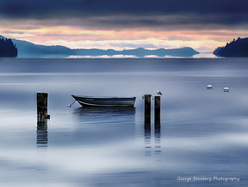 Calm by George Stenberg Photography, washingtonstate pacificnorthwest hoodcanal sunrise dawn rowboat pilings bouyant calmwater