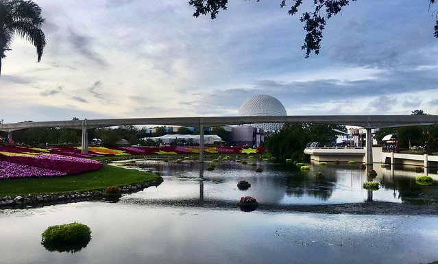 Beautiful lagoon and flowers view! Epcot Orlando theme park!