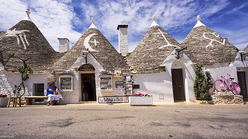 alberobello puglia italy europe architecture travel building house outdoors sky blue home daylight tourism pink bicycle sony a7r trulli landscape
